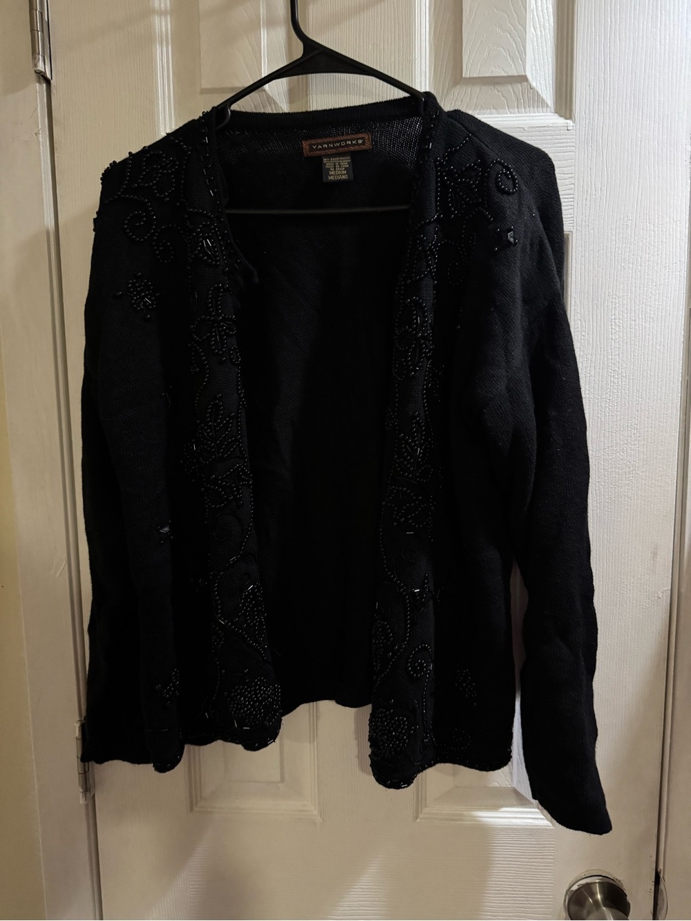 Vintage Yarnworks Women’s Black Beaded Embellished Cardigan Sweater Size M